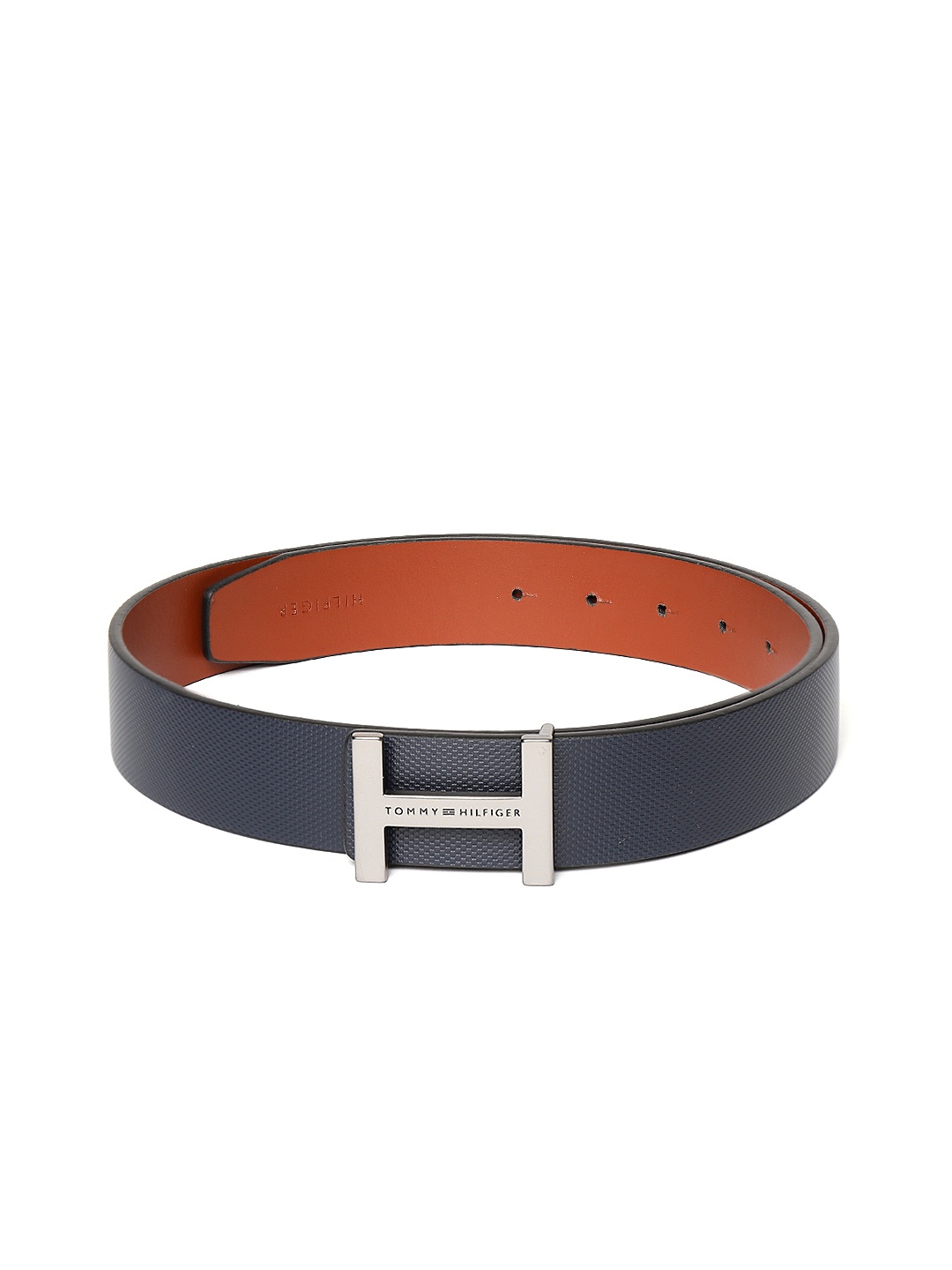 

Tommy Hilfiger Men Navy Blue & Tan Brown Textured Leather Reversible Belt