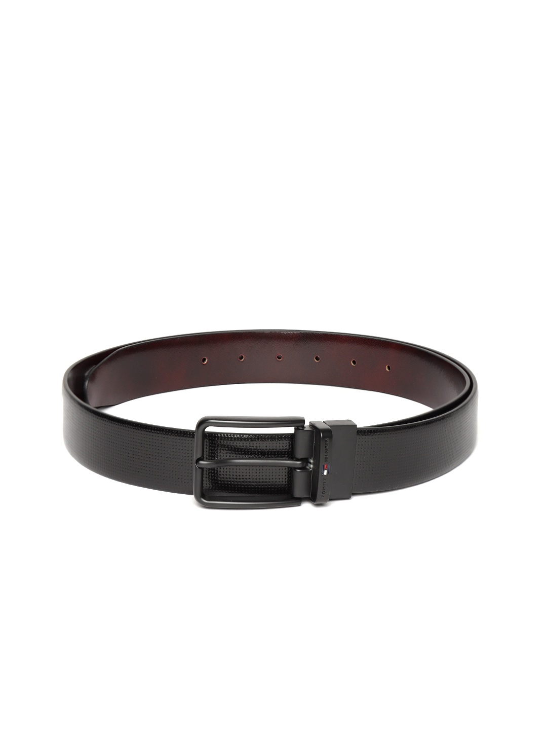 

Tommy Hilfiger Men Black & Coffee Brown Textured Leather Reversible Formal Belt