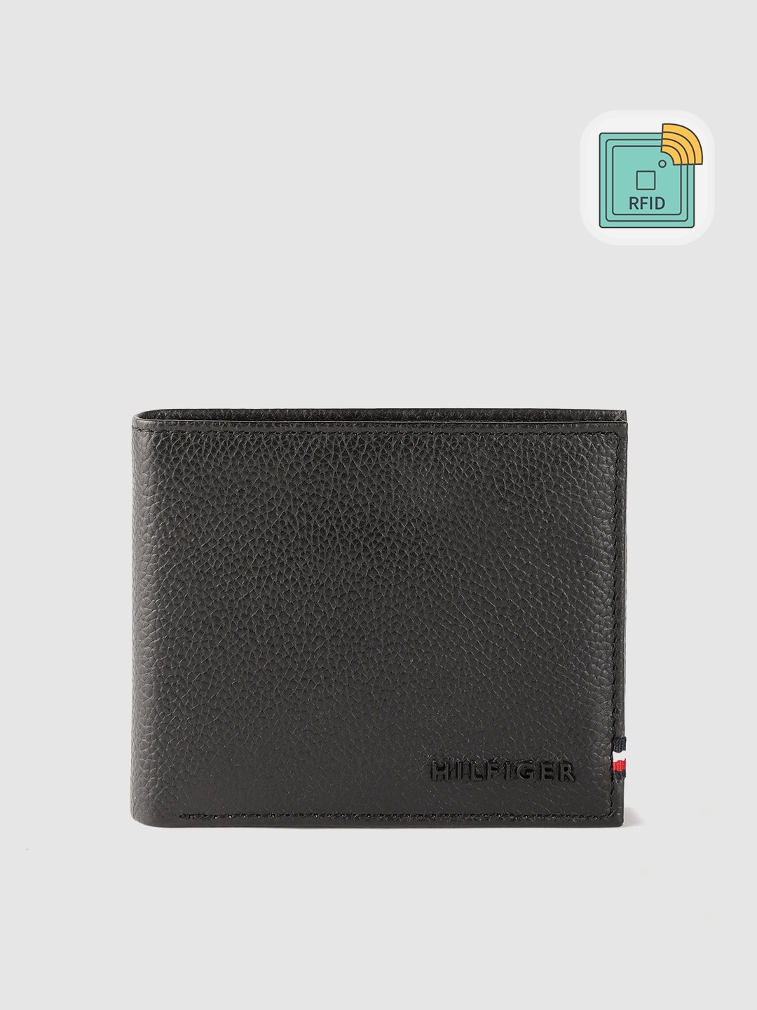 

Tommy Hilfiger Men Black Solid Leather Two Fold Wallet with RFID