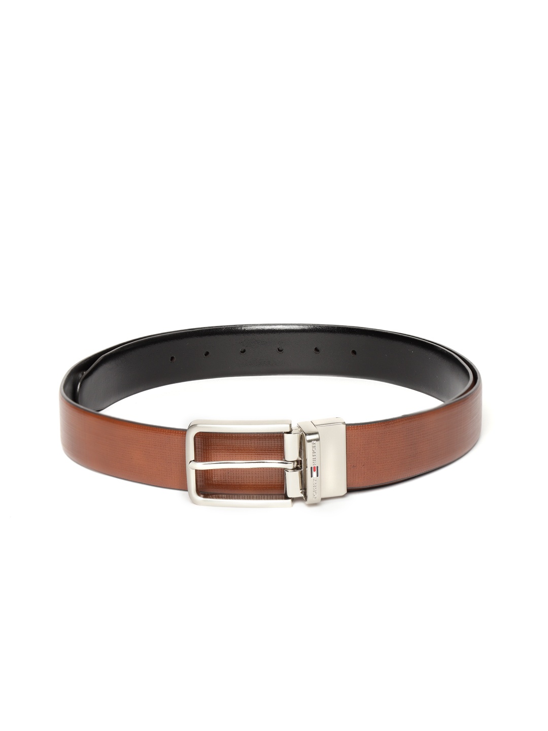 

Tommy Hilfiger Men Tan Brown & Black Textured Leather Reversible Formal Belt