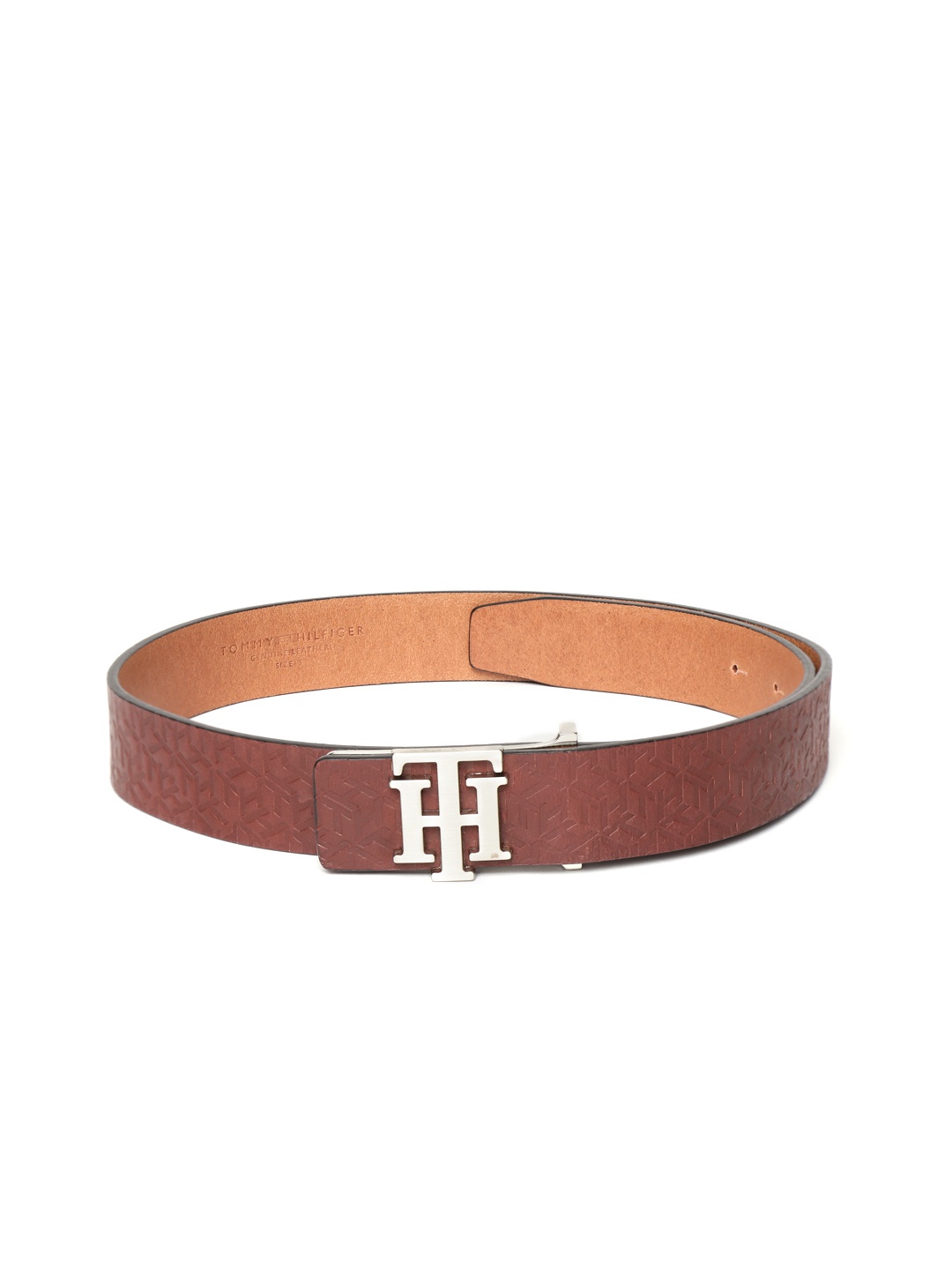 

Tommy Hilfiger Men Burgundy Brand Logo Textured Leather Belt