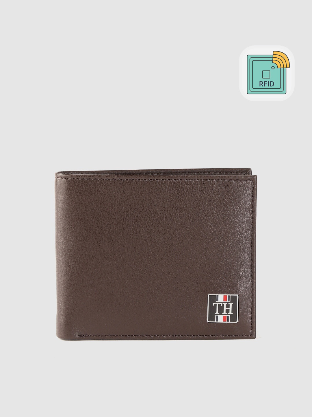 

Tommy Hilfiger Men Coffee Brown Solid Leather Two Fold Wallet with RFID