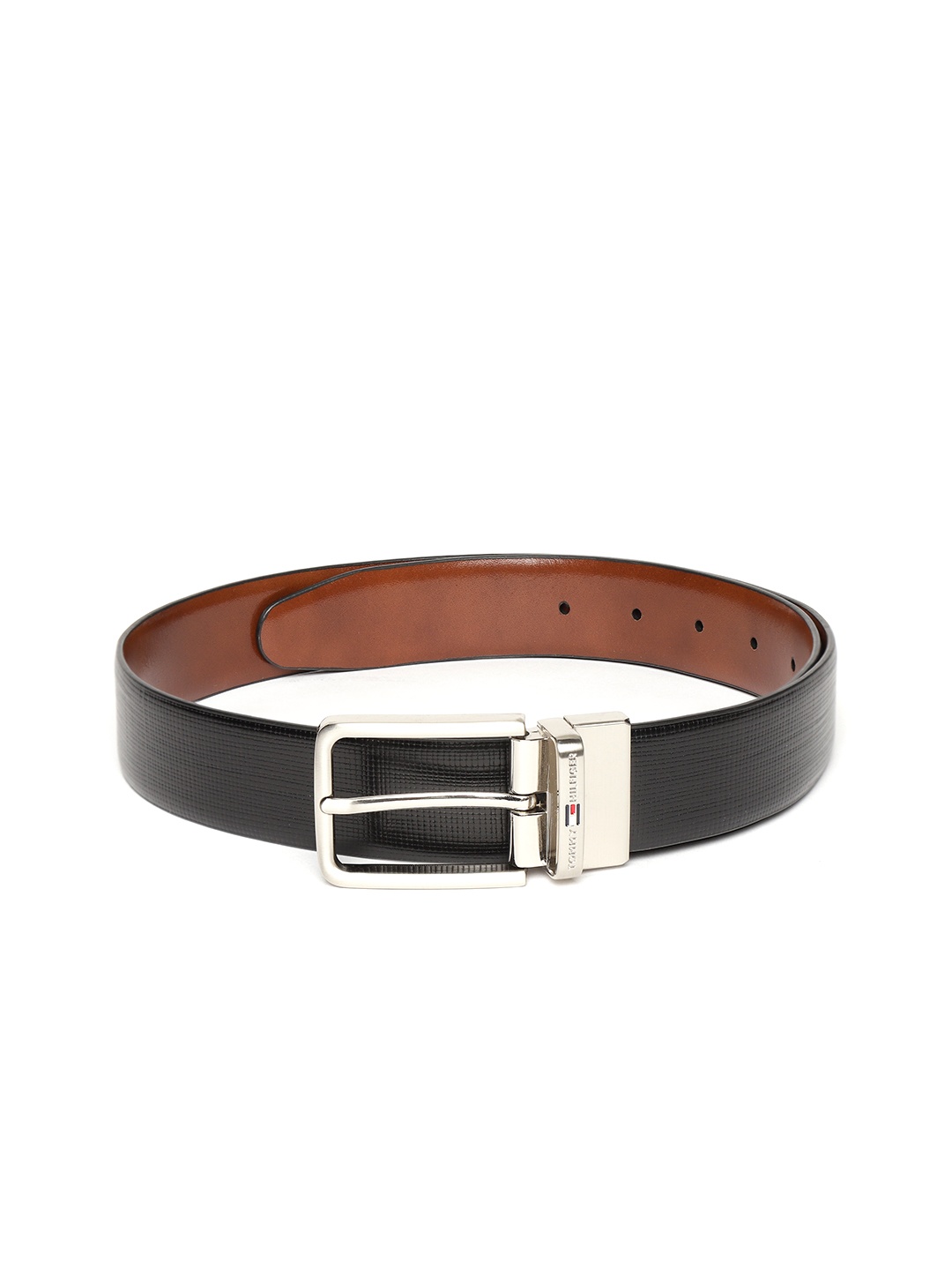 

Tommy Hilfiger Men Black & Tan Brown Textured Leather Reversible Formal Belt