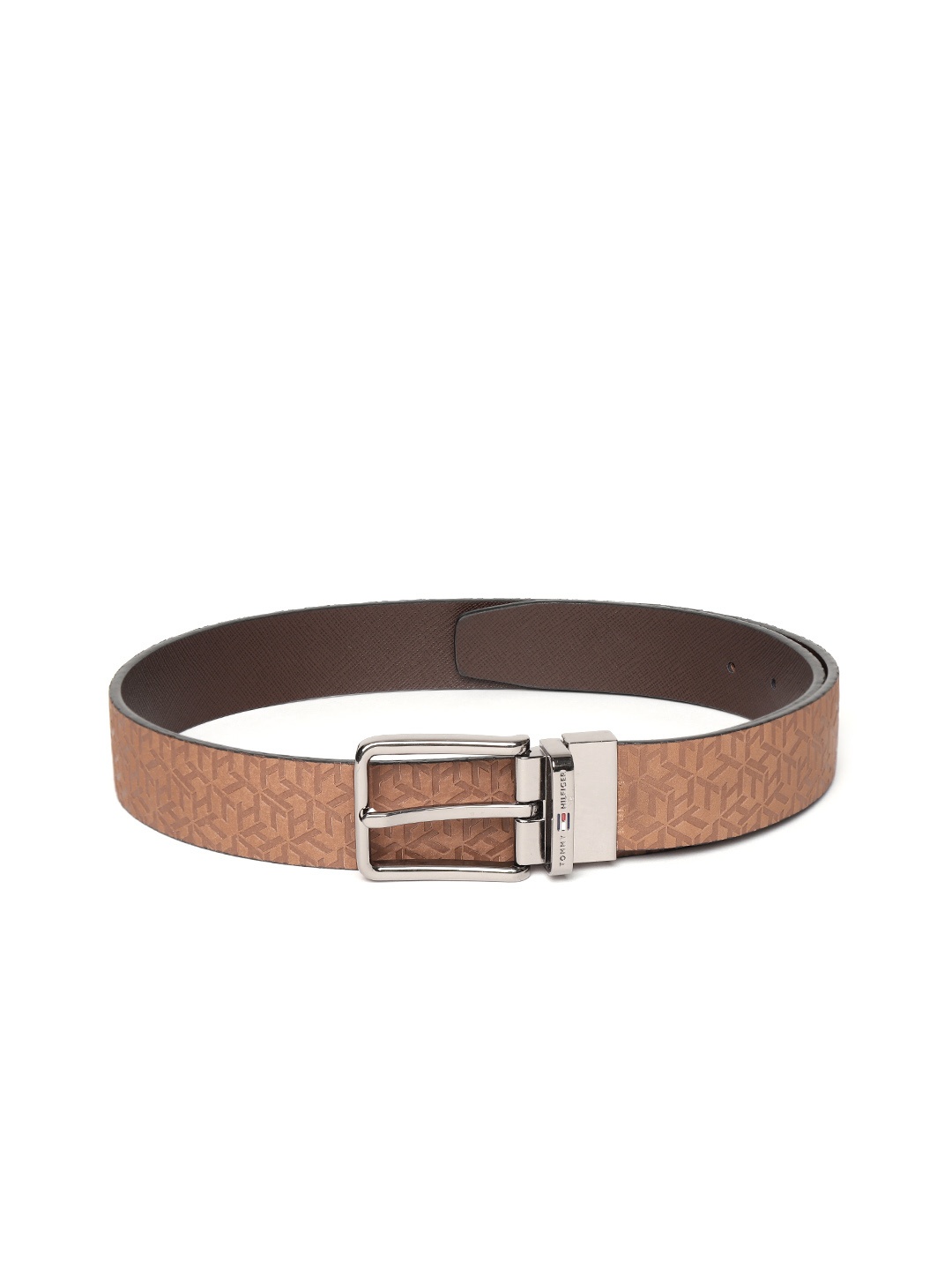 

Tommy Hilfiger Men Brown Brand Logo & Saffiano Textured Leather Reversible Belt