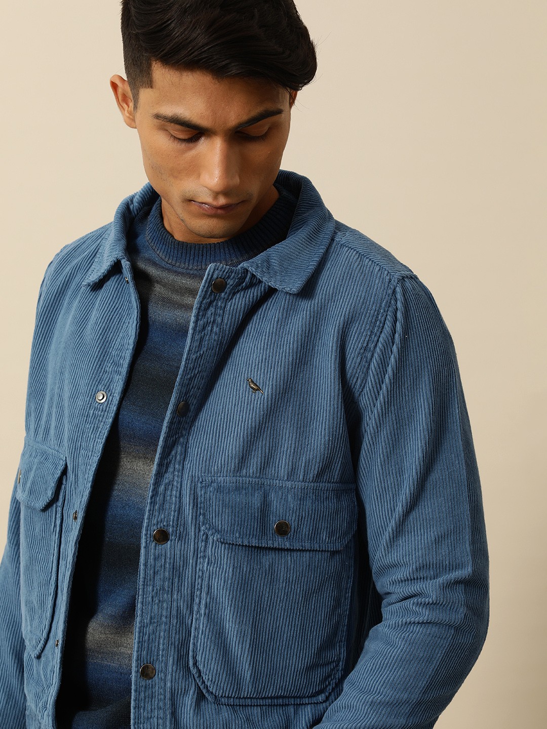 

Mr Bowerbird Men Men Garment Dyed Updated corduroy Trucker, Blue