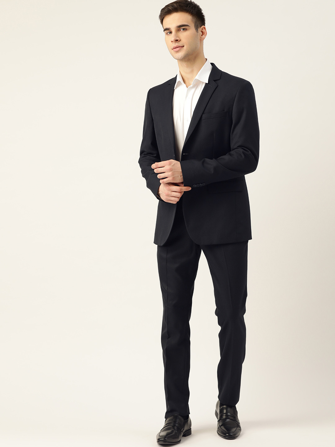 

INVICTUS Men Navy Blue Solid Slim Fit Formal Suit