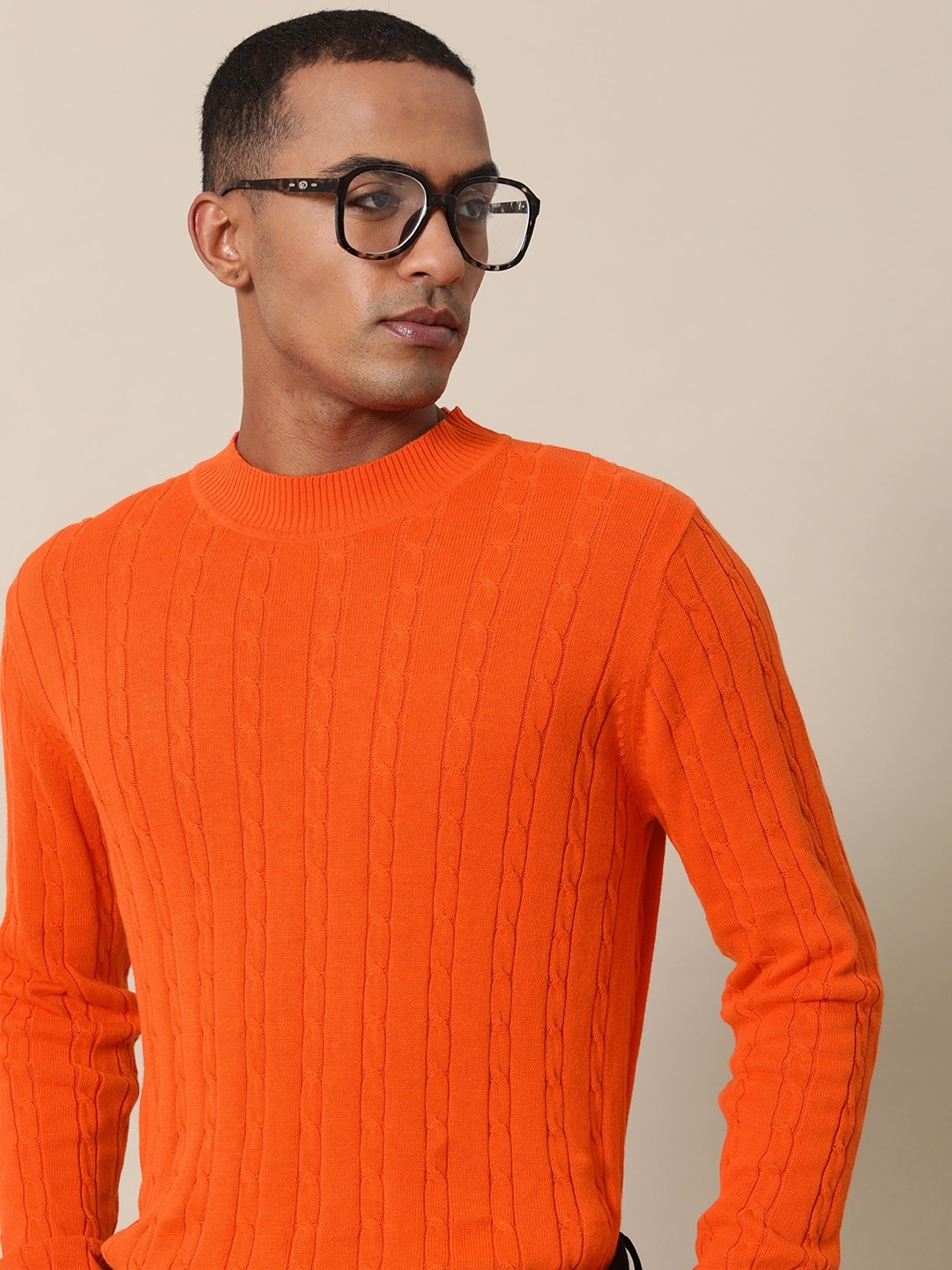 

Mr Bowerbird Men Orange Cable Knit Pullover