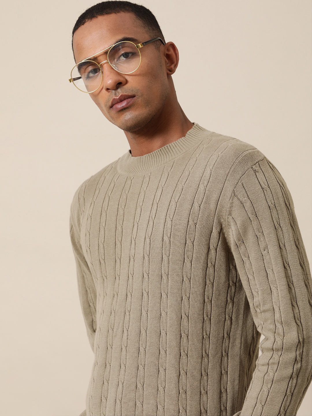 

Mr Bowerbird Men Brown Cable Knit Pullover