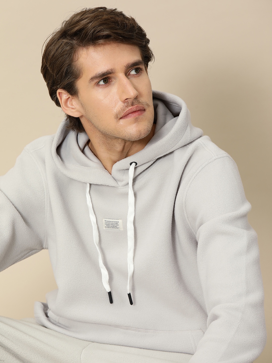 

Mr Bowerbird Men Grey Melange Hooded Sweatshirt