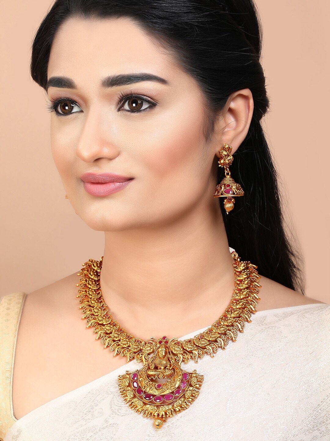 

Rubans 22K Gold-Plated Pink Ruby Stone-Studded Handcrafted Jewellery Set