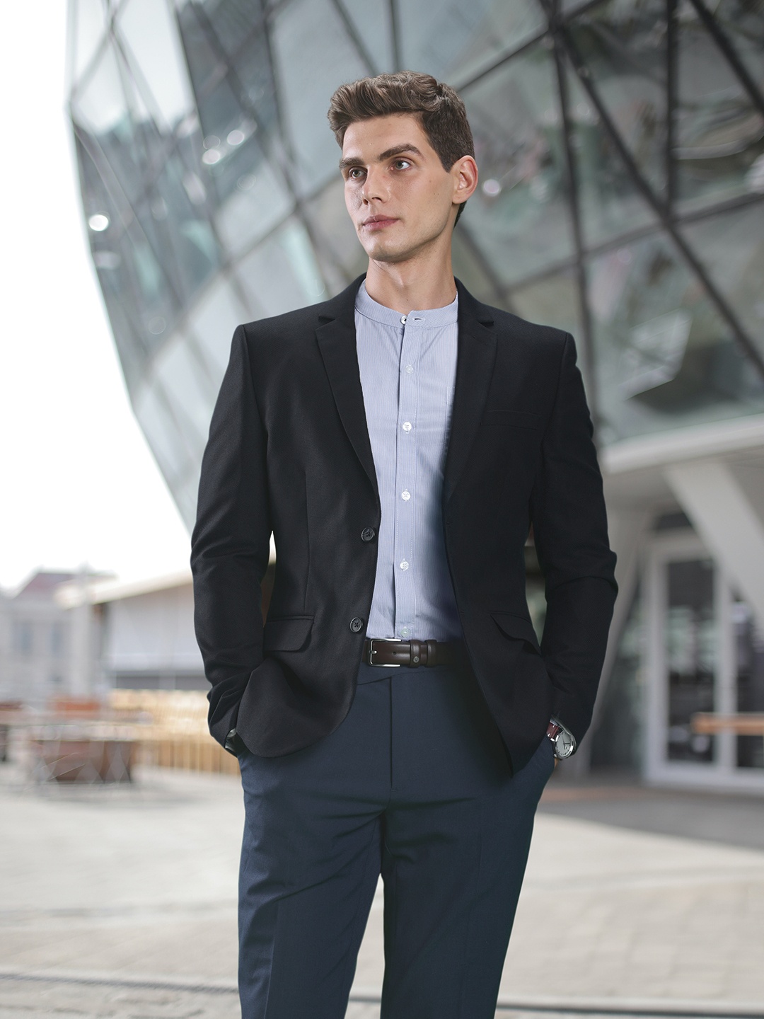 

INVICTUS Men Navy Blue Solid Slim Fit Single Breasted Formal Blazer