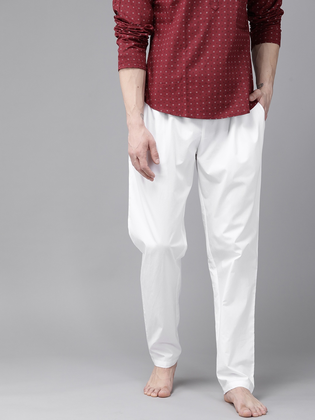 

See Designs Men White Solid Pure Cotton Lounge Pants