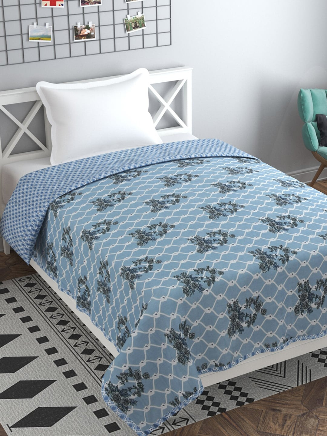 

Florida Blue & White Floral AC Room 120 GSM Single Bed Dohar