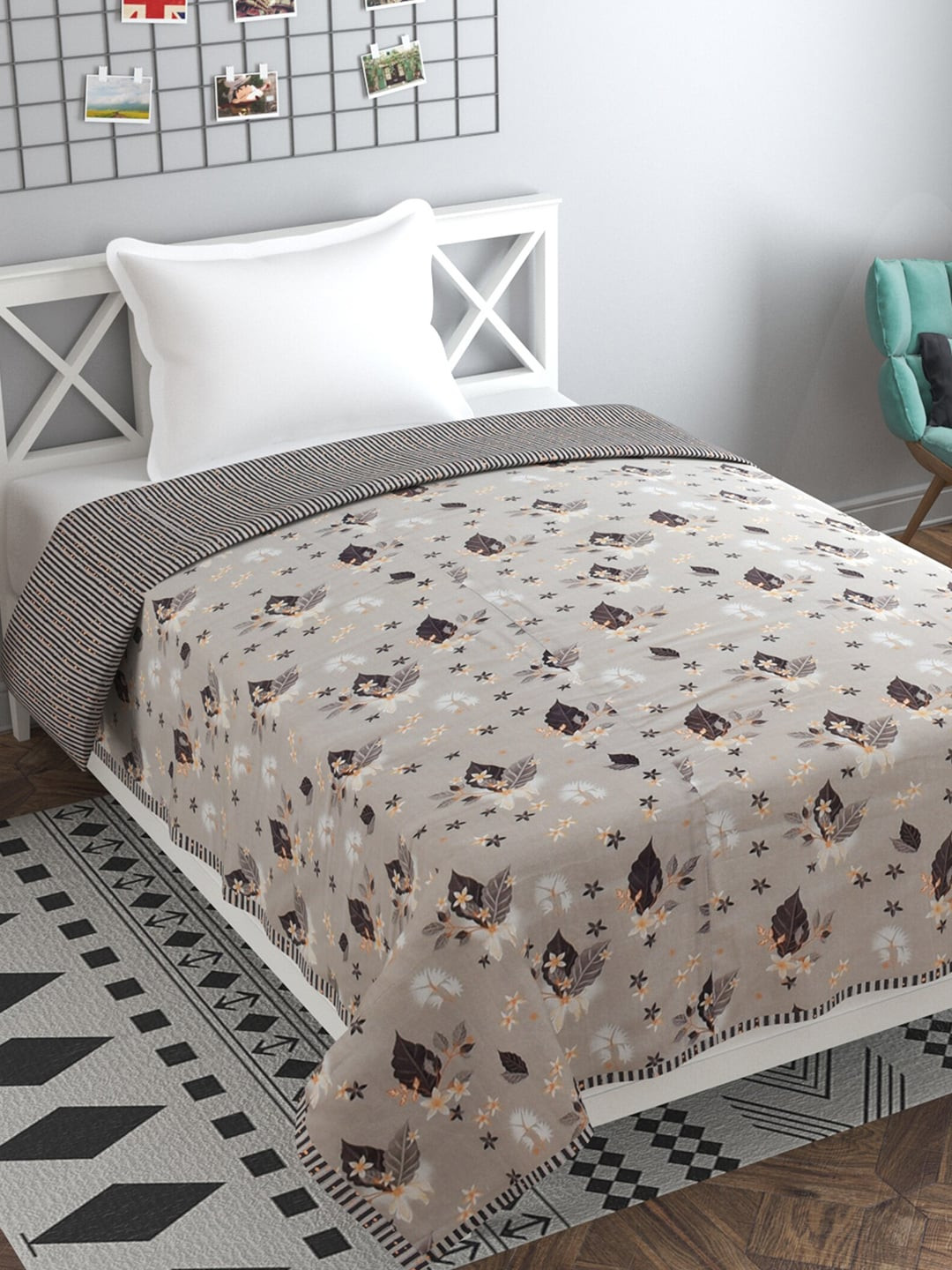 

Florida Grey & Black Floral AC Room 120 GSM Single Bed Dohar