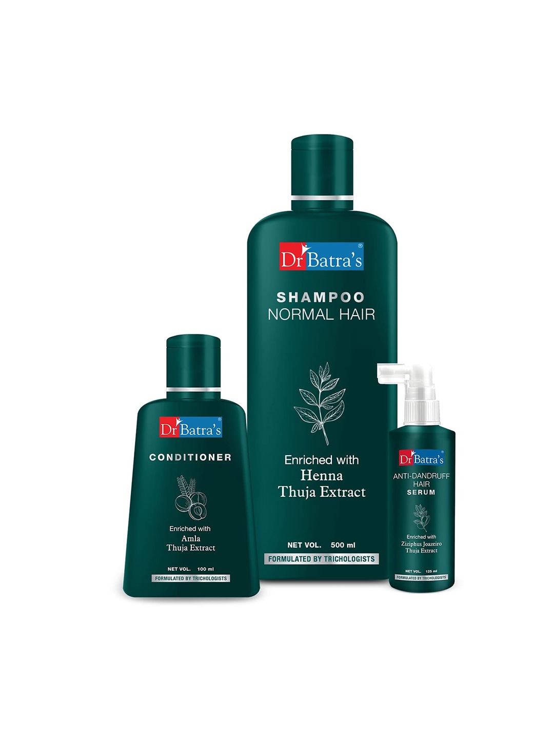 

Dr. Batras Anti Dandruff Hair Serum 125ml + Conditioner 100ml + Normal Hair Shampoo 500ml, Brown