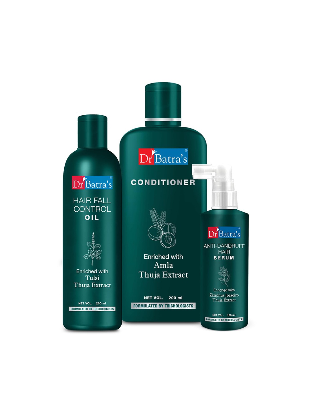 

Dr. Batras Anti Dandruff Hair Serum 125ml+ Conditioner 200ml+ Hair Fall Control Oil 200ml, Brown