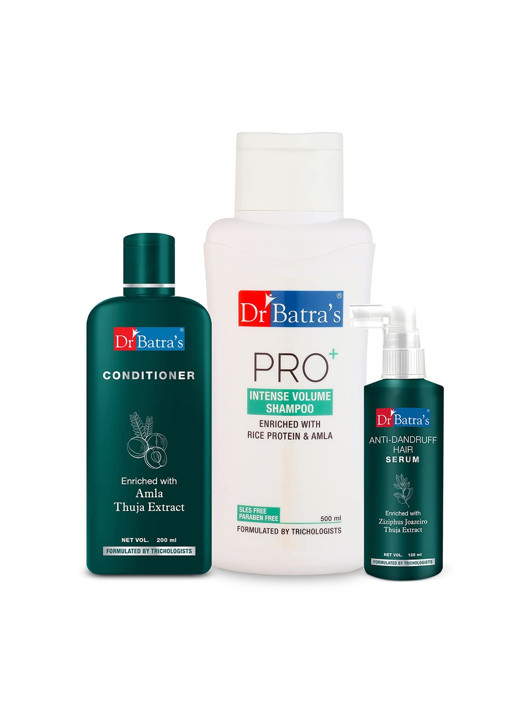 

Dr. Batras Anti Dandruff Hair Serum+ Conditioner 200ml+ Pro+ Intense Volume Shampoo 500ml, Brown
