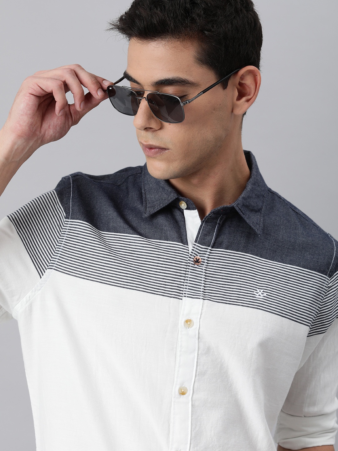 

WROGN Men White Pure Cotton Slim Fit Colourblocked Casual Shirt
