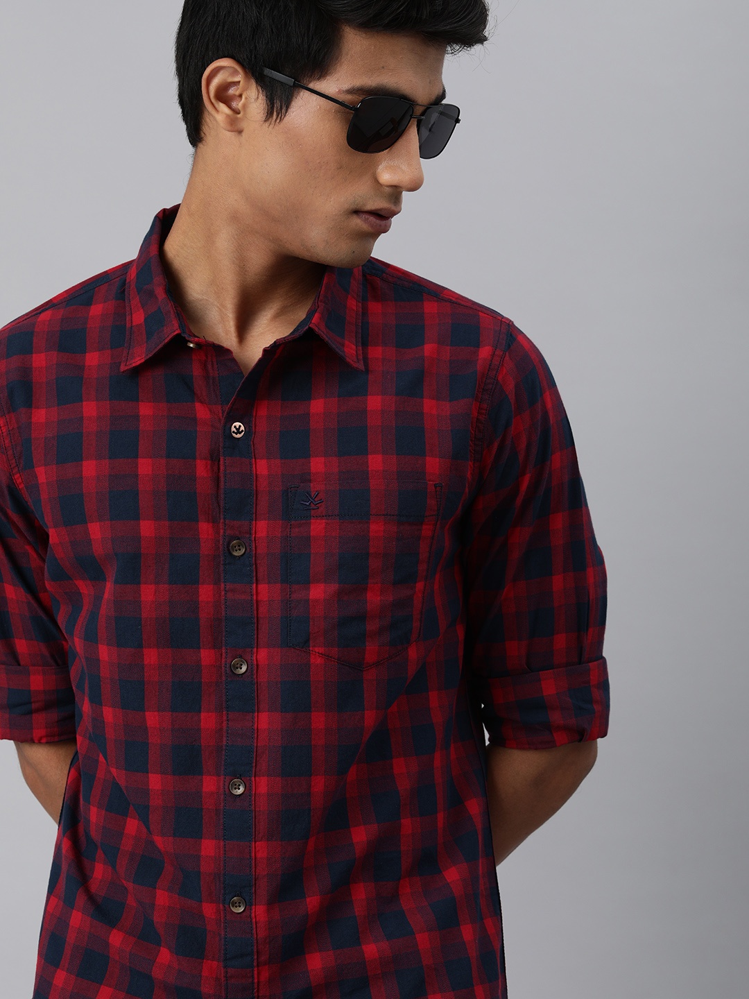 

WROGN Men Red Pure Cotton Slim Fit Checked Casual Shirt
