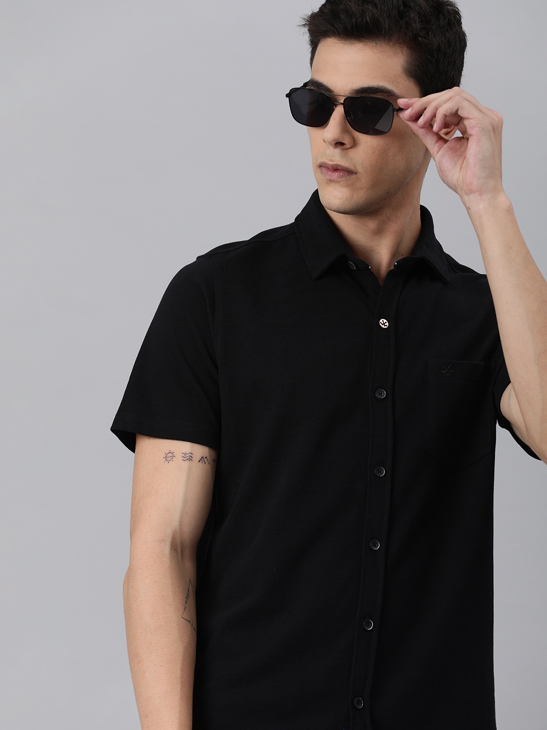 

WROGN Men Black Pure Cotton Slim Fit Casual Shirt