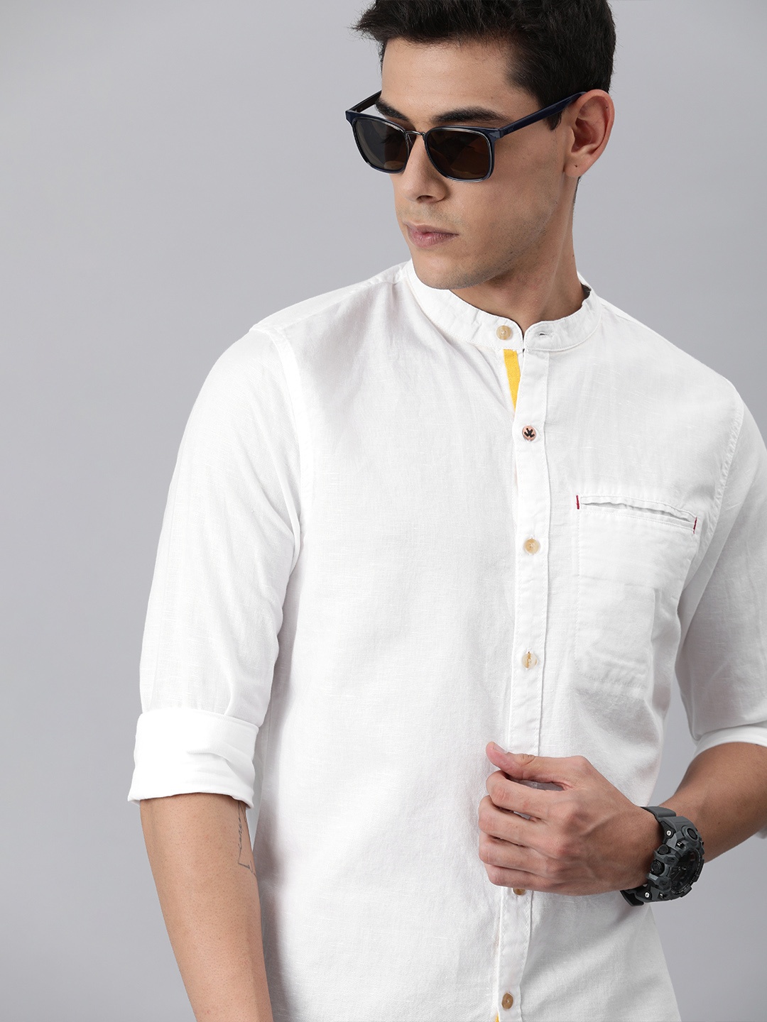 

WROGN Men White Solid Slim Fit Casual Shirt