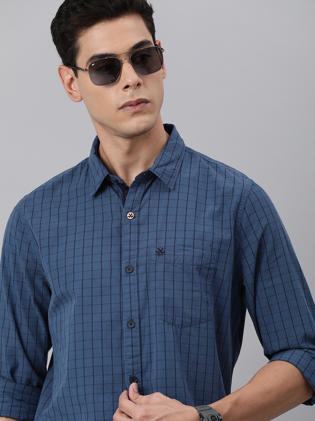

WROGN Men Blue Slim Fit Checked Casual Shirt