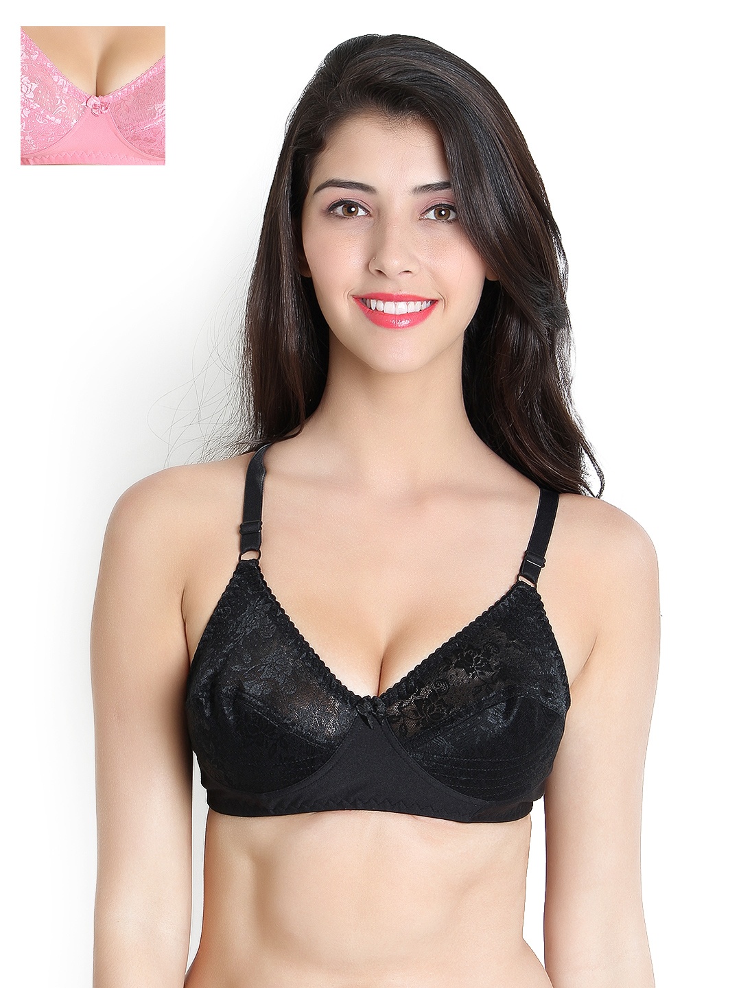 

Leading Lady Pack of 2 Full-Coverage Lace Bras, Black