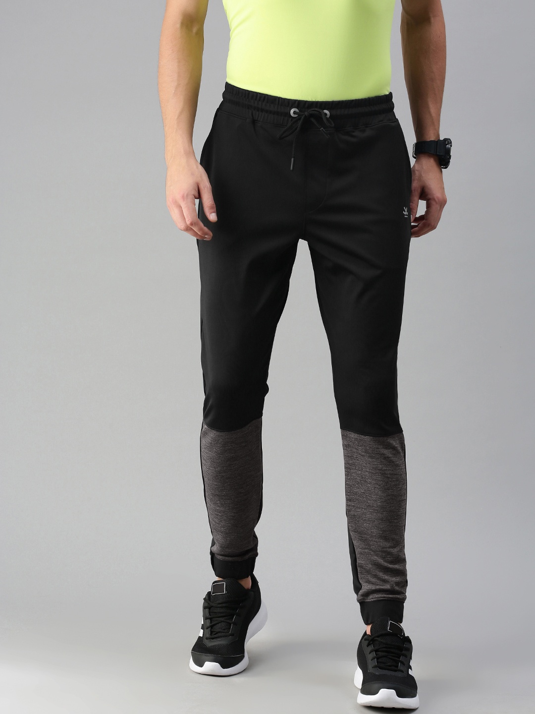 

WROGN ACTIVE Men Black & Charcoal Grey Colorblocked Straight Fit Joggers