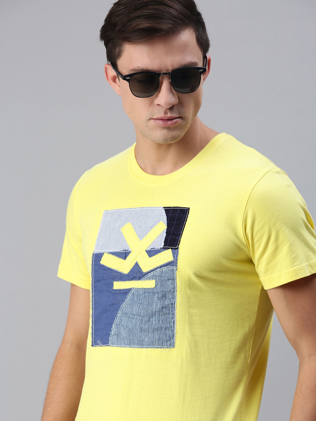 

WROGN Men Yellow Brand Logo Printed T-shirt