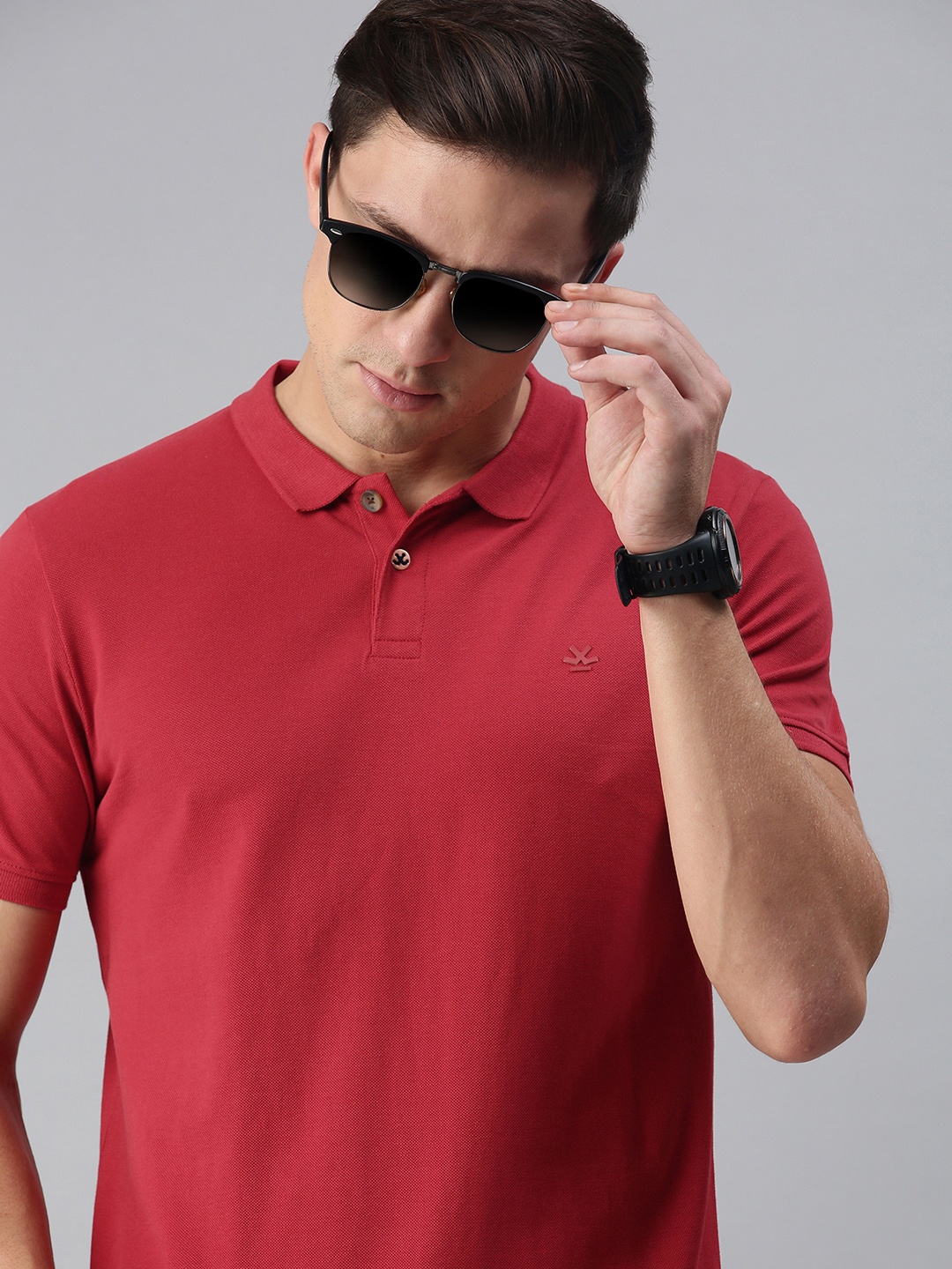 

WROGN Men Red Solid Slim Fit Cotton Polo Collar T-shirt