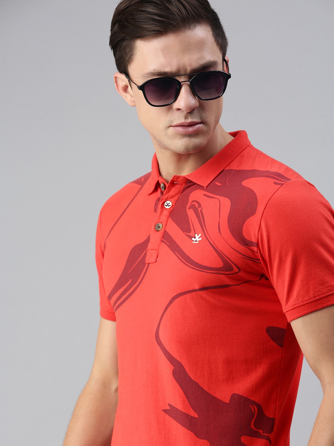 

WROGN Men Orange Printed Polo Collar T-shirt