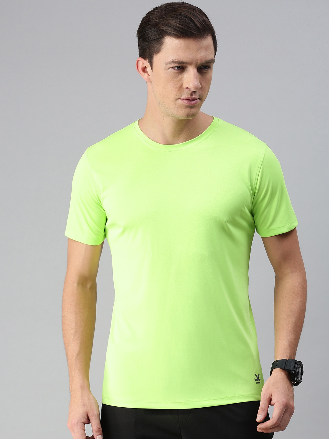 

WROGN ACTIVE Men Fluorescent Green & Black Typography Printed T-shirt