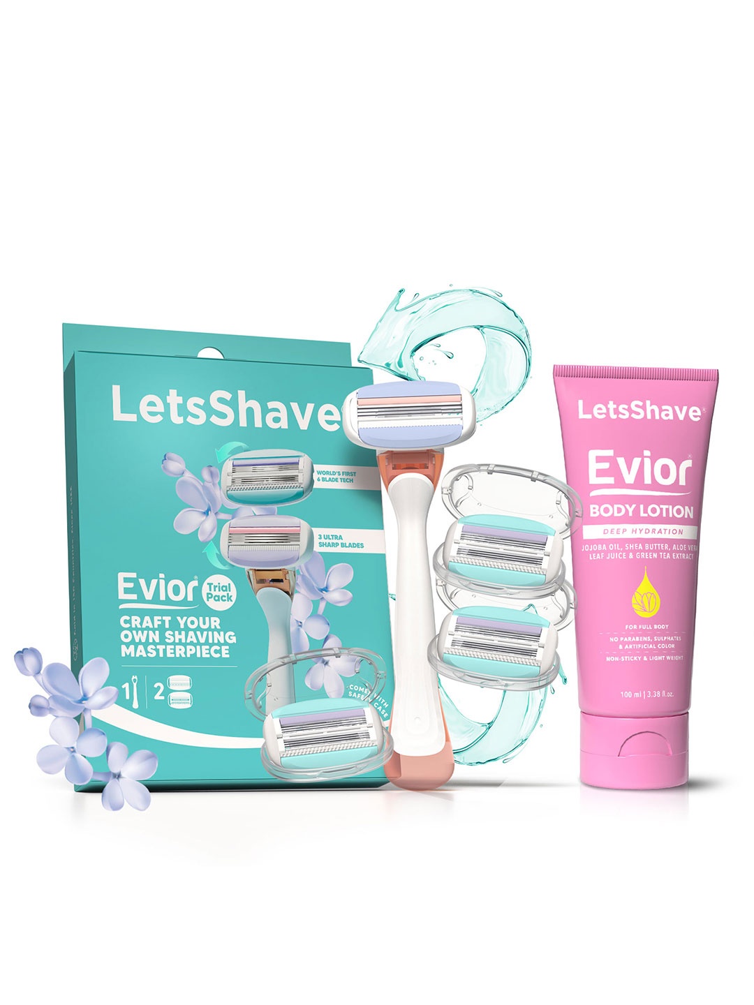 

LetsShave Women Evior Trial Pack Shaving Kit, Turquoise blue