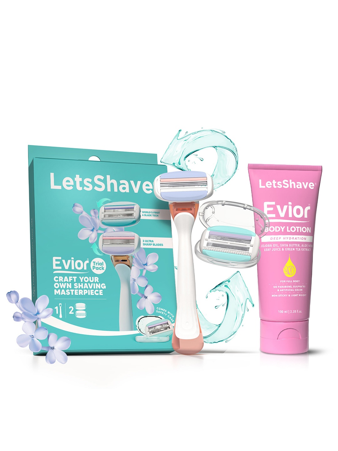 

LetsShave Women Evior 6 Body Hair Removal Razor Shaving Kit, Turquoise blue