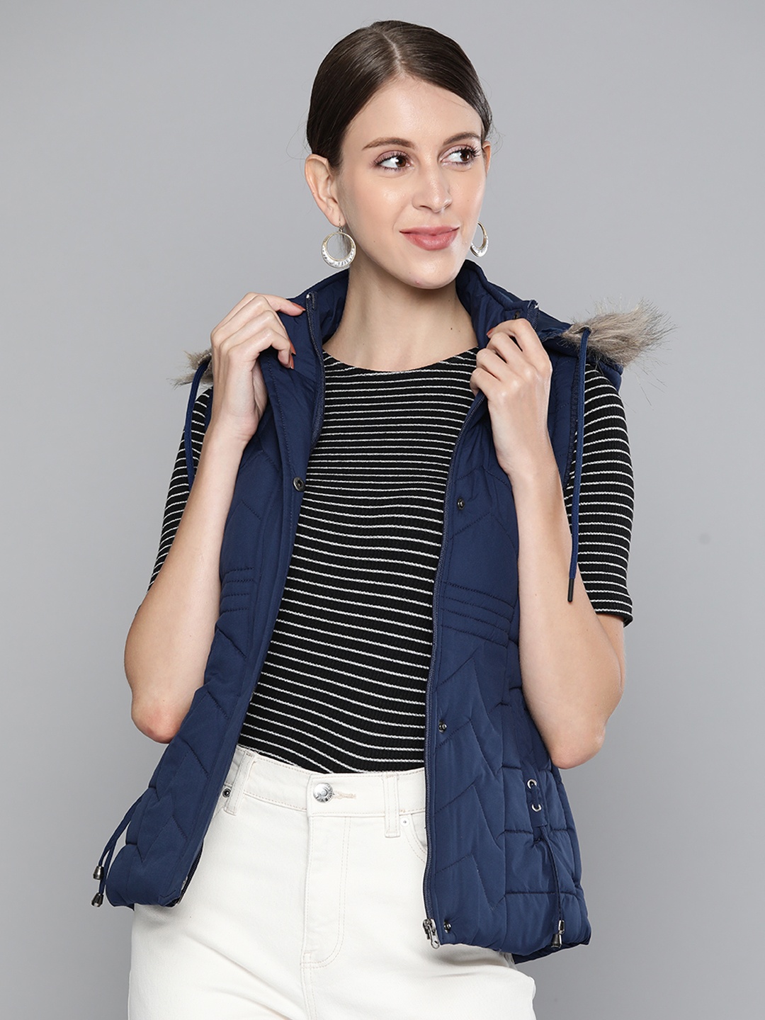 

Foreign Culture By Fort Collins Women Navy Blue Parka Jacket With Detachable Hood