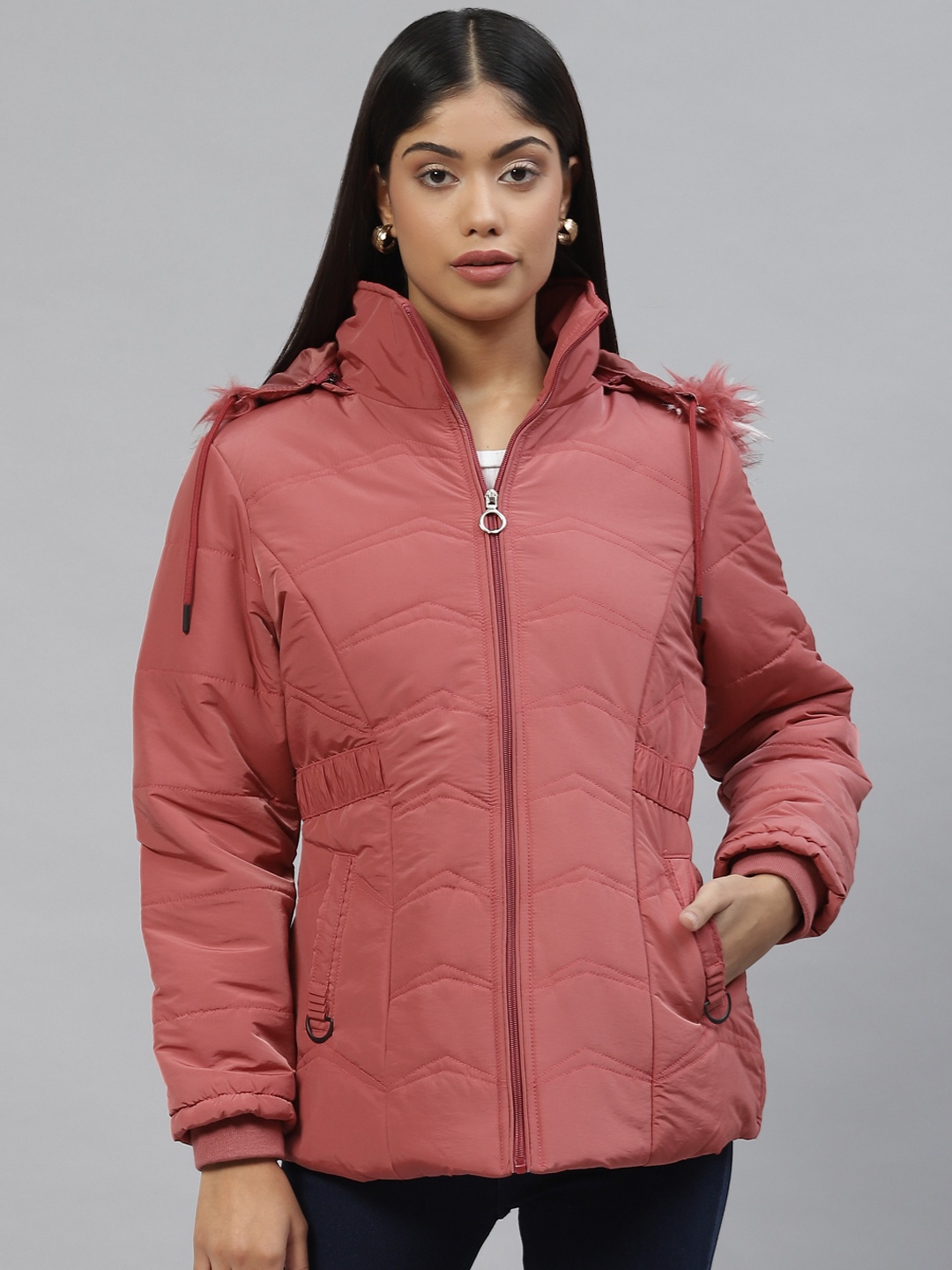 

Foreign Culture By Fort Collins Women Rust Red Faux Fur Trim Longline Parka Jacket