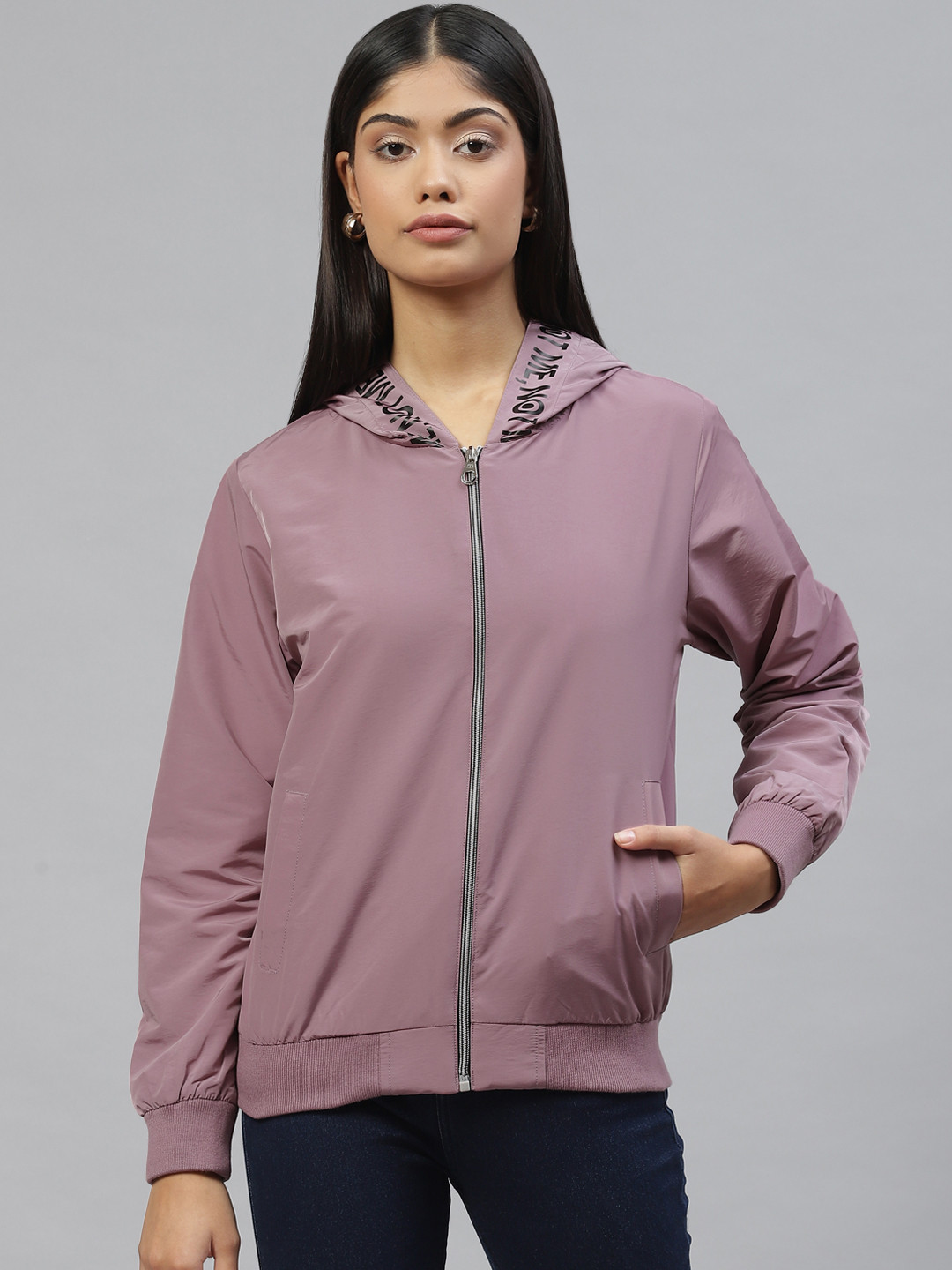 

Foreign Culture By Fort Collins Women Lavender Solid Bomber Jacket