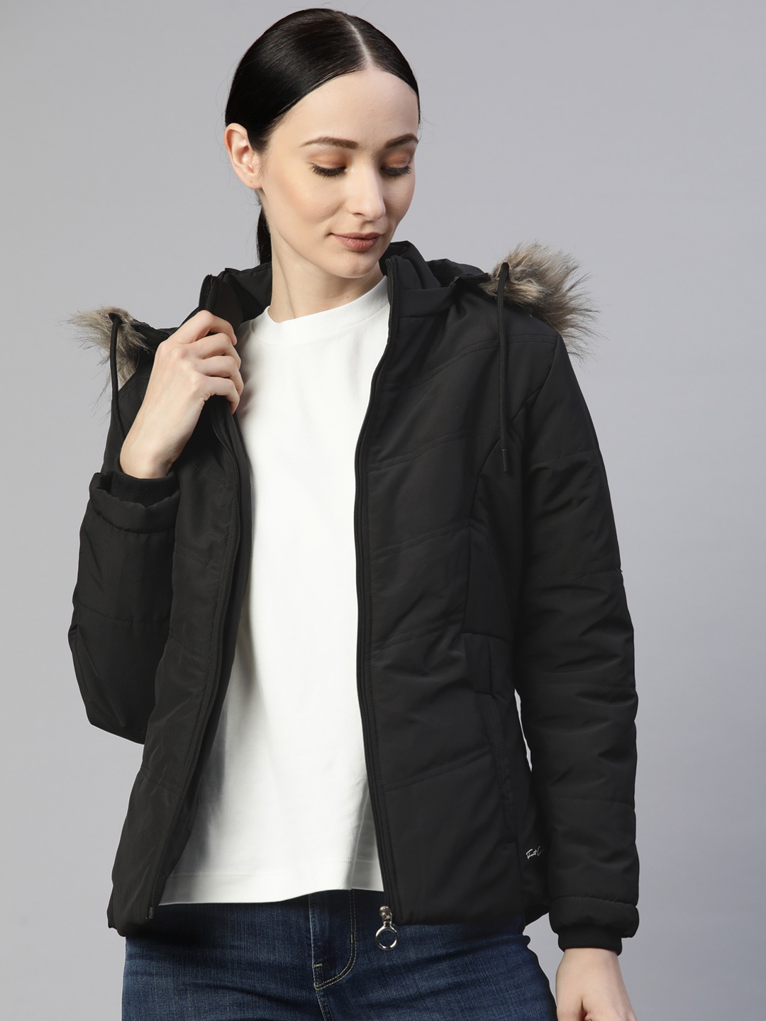 

Foreign Culture By Fort Collins Women Black Hooded Parka Jacket