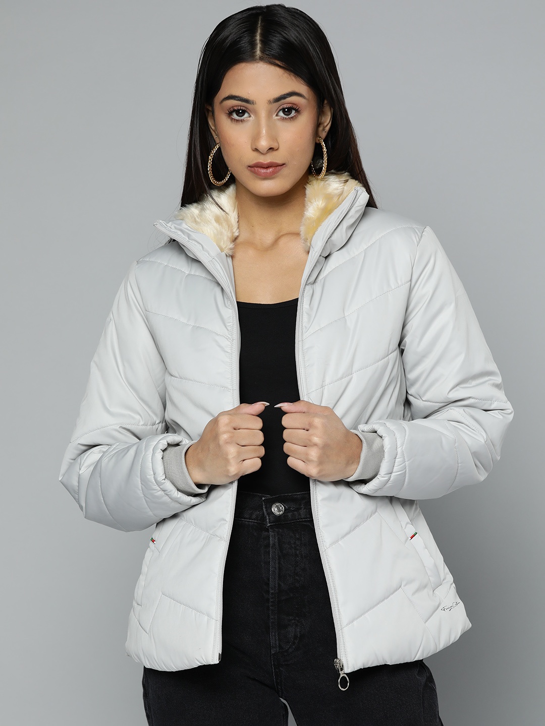 Foreign Culture By Fort Collins Women Grey Padded Jacket