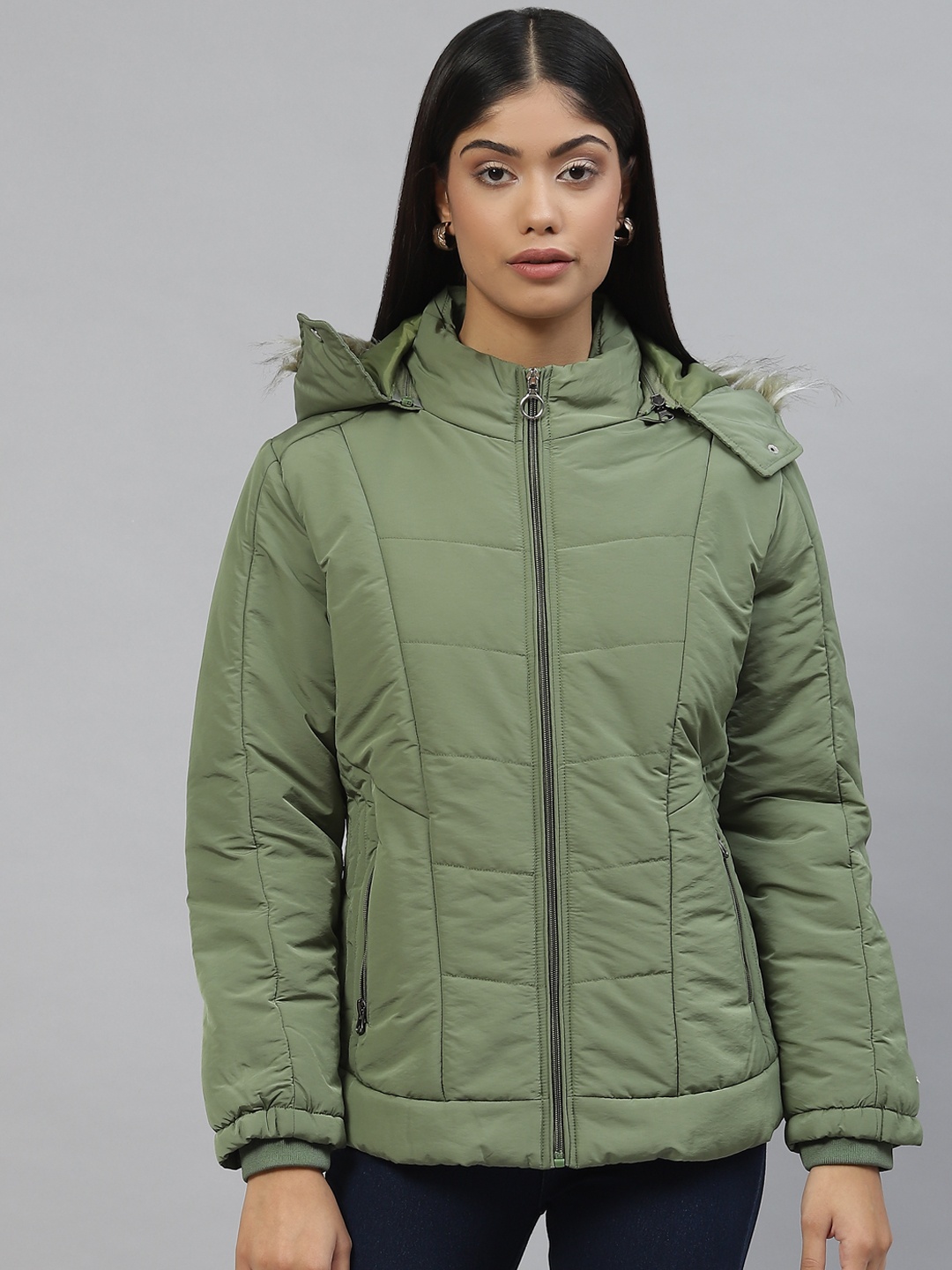 

Foreign Culture By Fort Collins Women Olive Green Solid Faux Fur Trim Parka Jacket