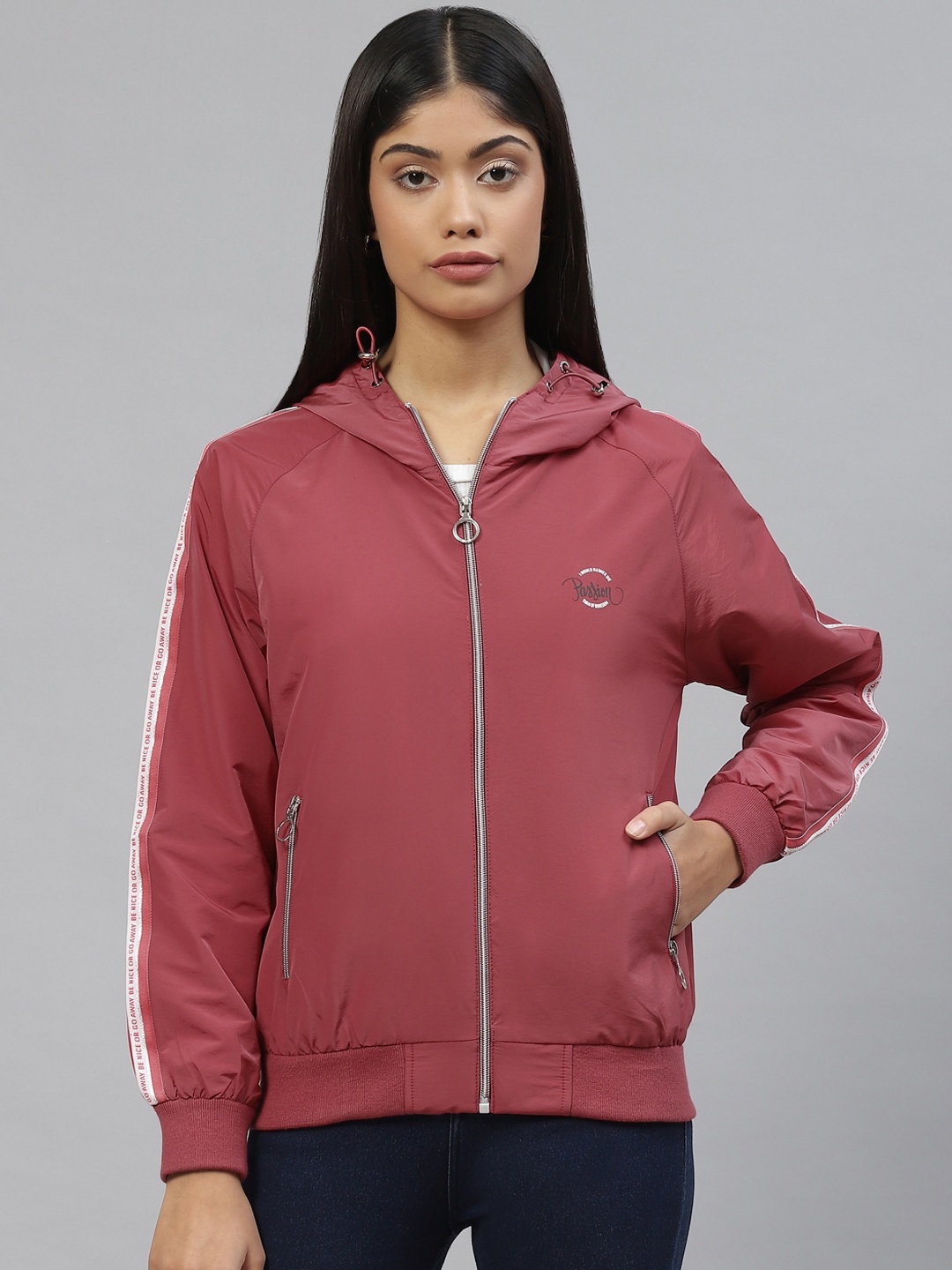 

Foreign Culture By Fort Collins Women Rust Red Solid Hooded Tailored Jacket