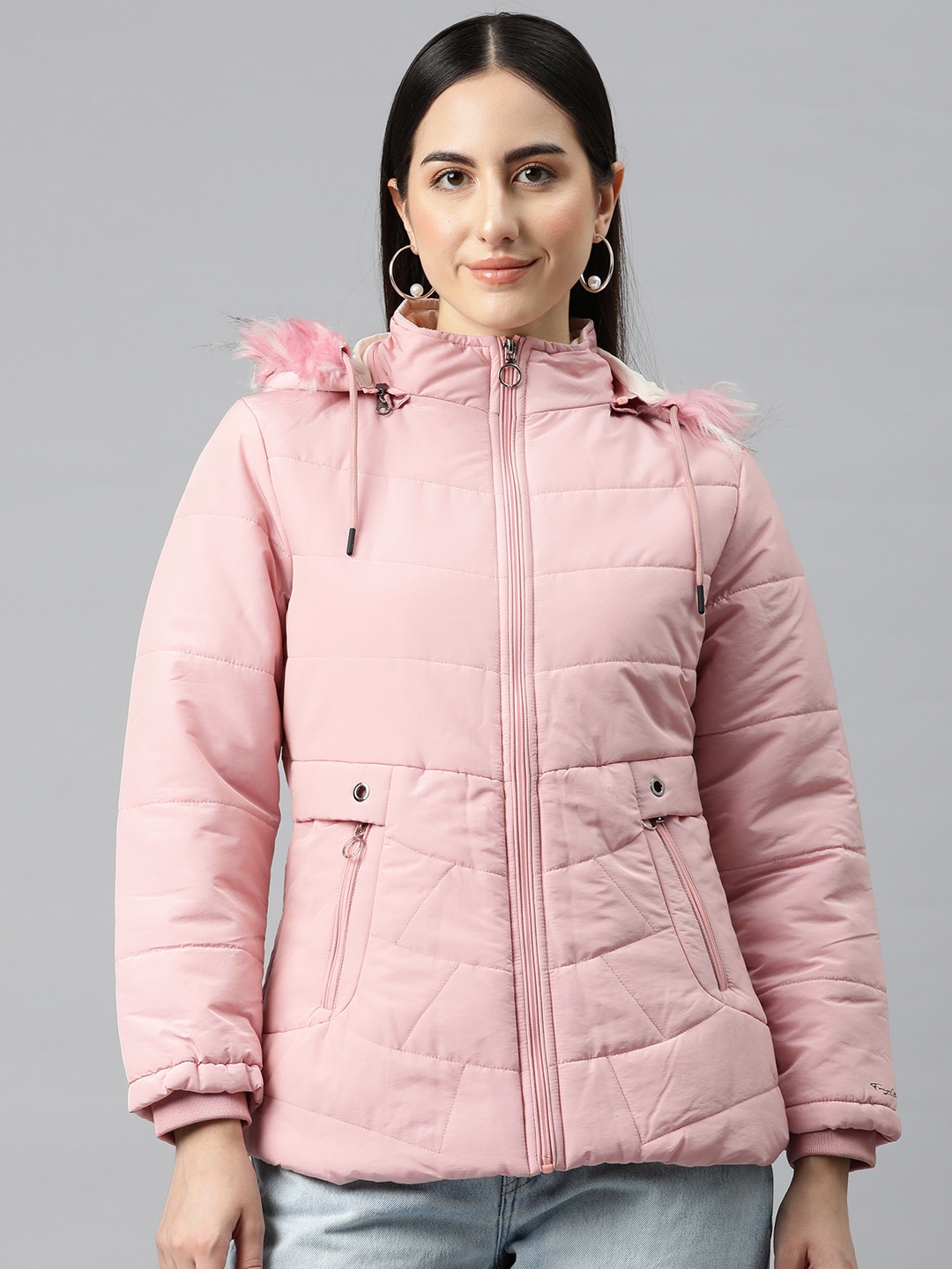 

Foreign Culture By Fort Collins Parka Jacket with Detachable Hood, Pink