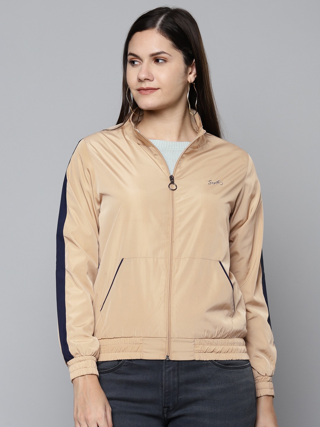 

Foreign Culture By Fort Collins Women Beige Bomber Jacket