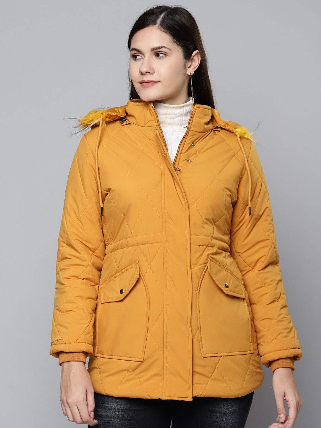 

Foreign Culture By Fort Collins Women Mustard Parka Jacket with Detachable Hood