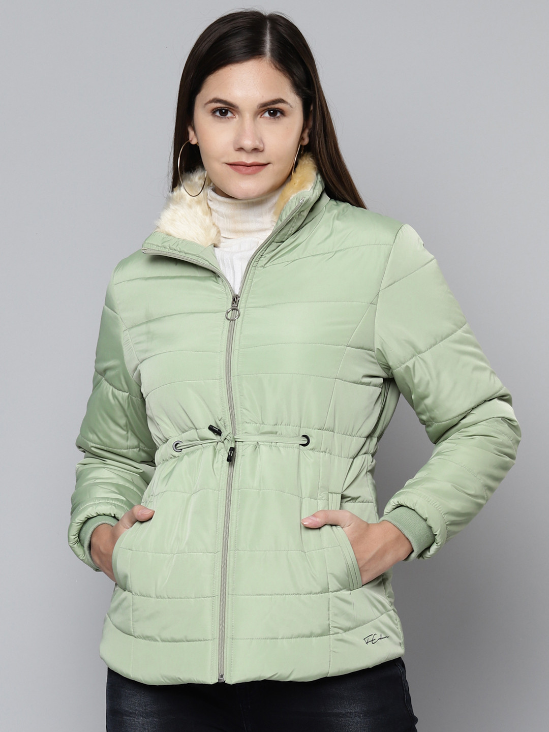 

Foreign Culture By Fort Collins Women Green Solid Padded Jacket