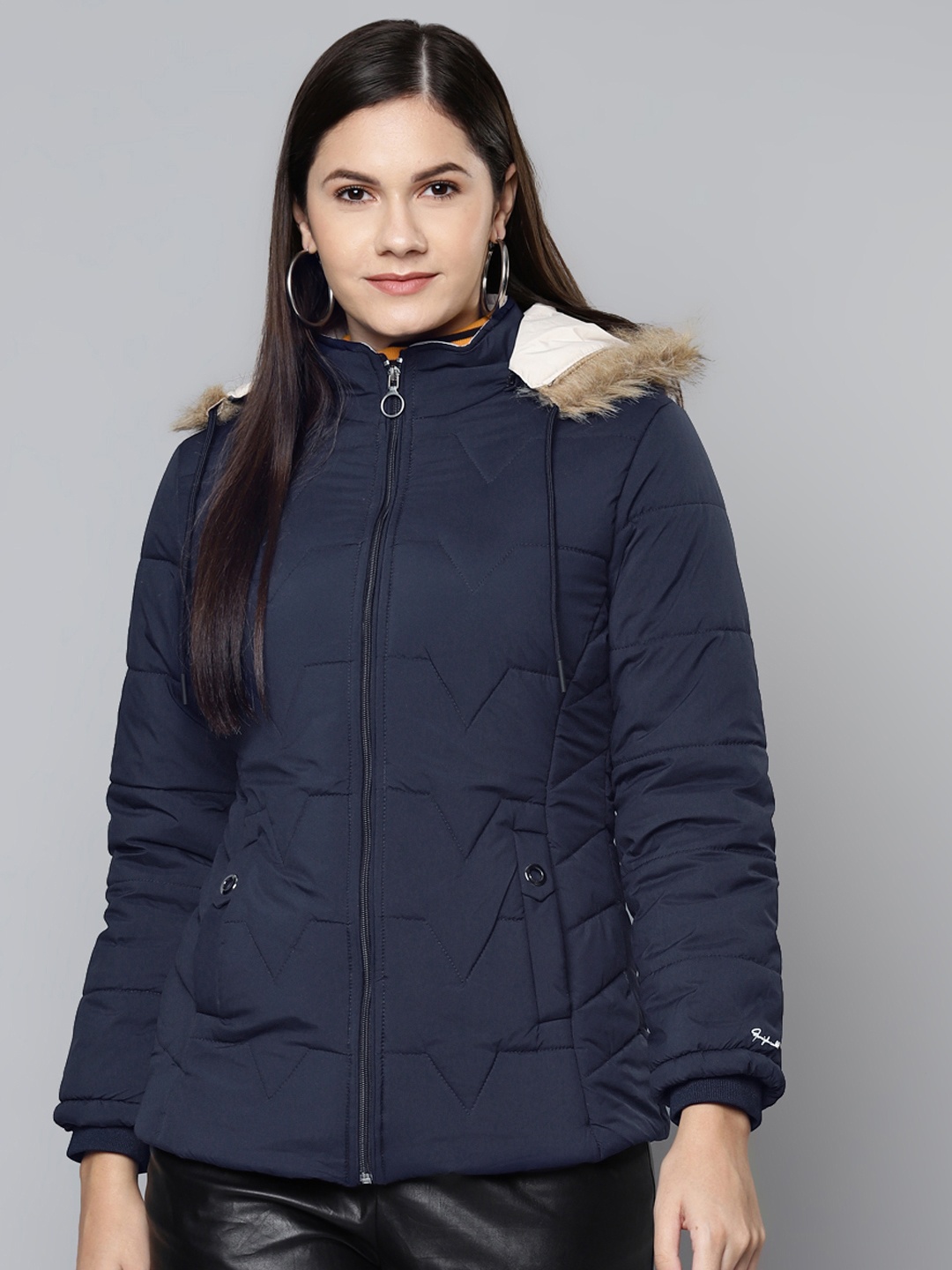 

Foreign Culture By Fort Collins Women Navy Blue Solid Parka Jacket