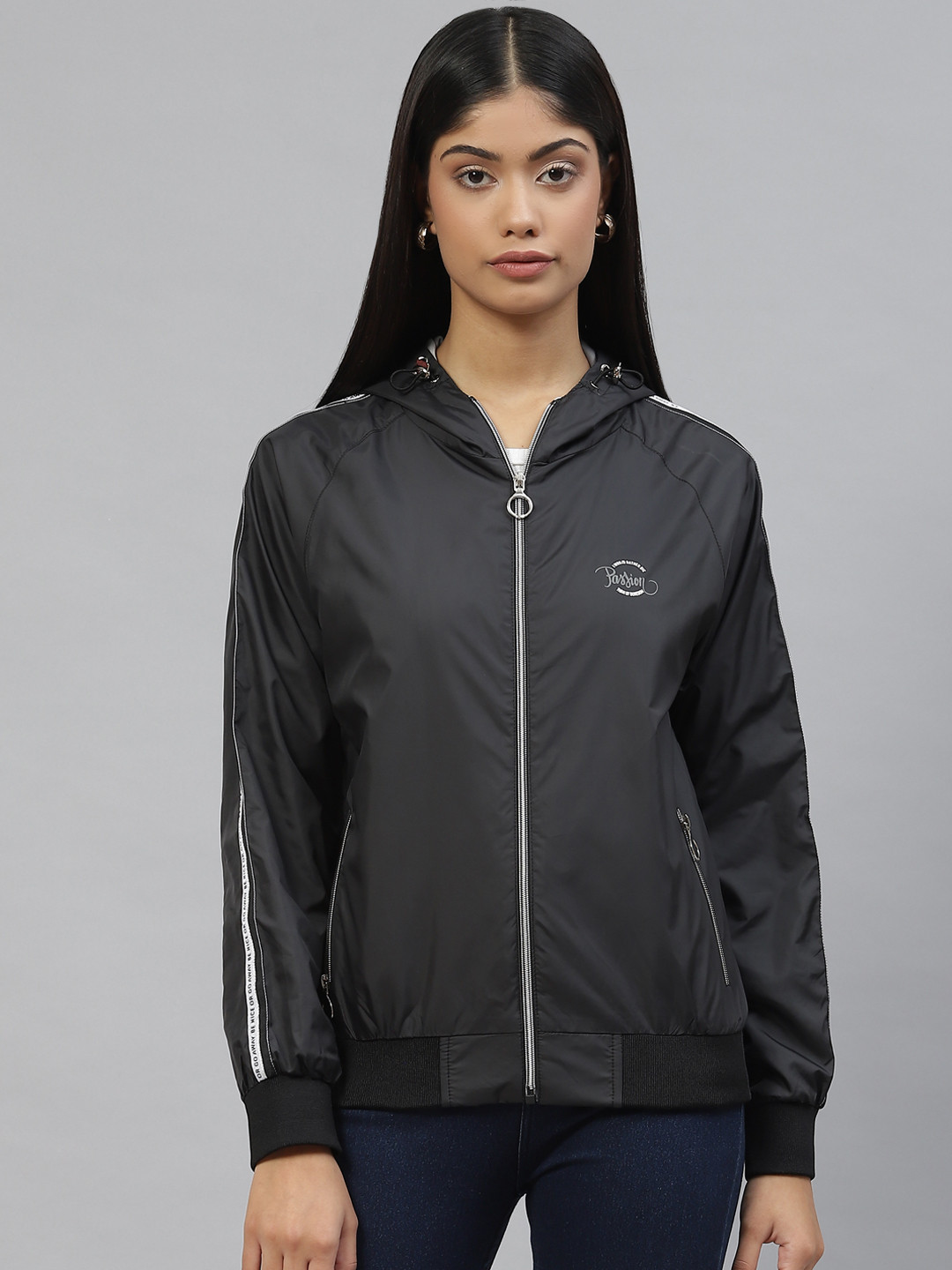 

Foreign Culture By Fort Collins Women Black Solid Hooded Tailored Jacket