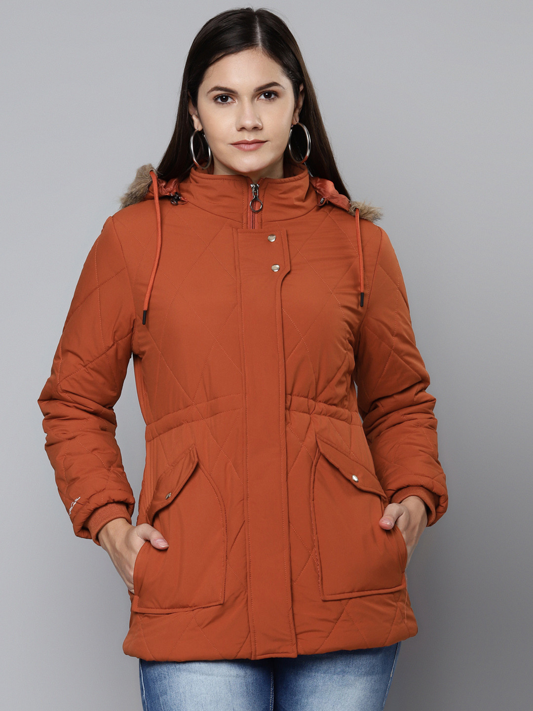 

Foreign Culture By Fort Collins Women Brown Solid Padded Detachable Hooded Jacket