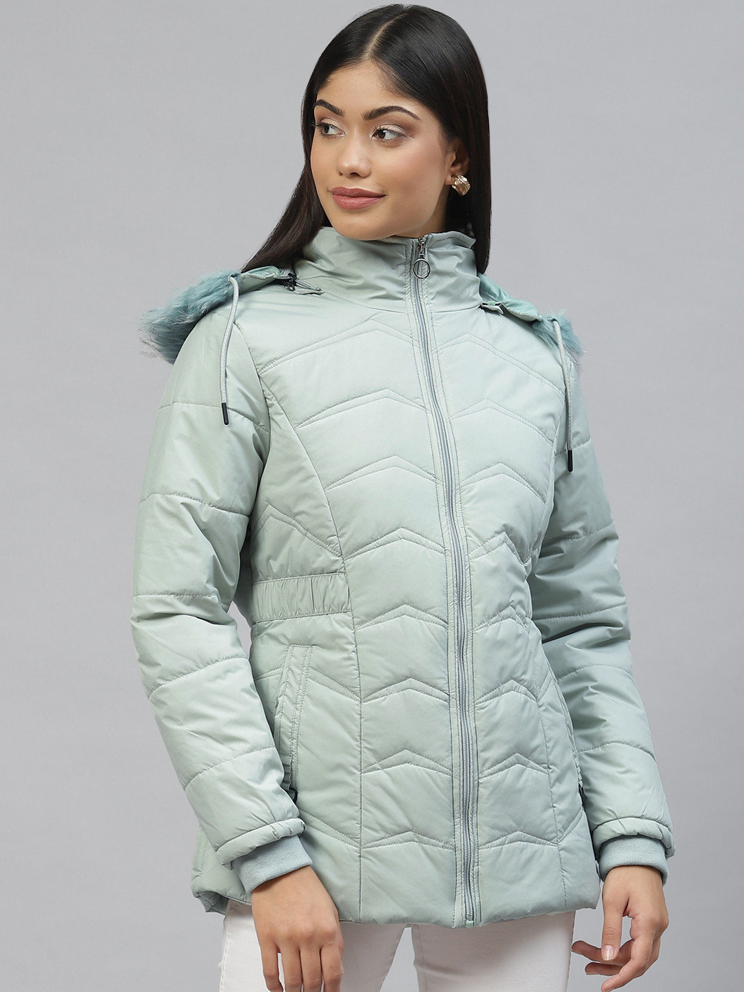 

Foreign Culture By Fort Collins Women Blue Solid Faux Fur Trim Parka Jacket