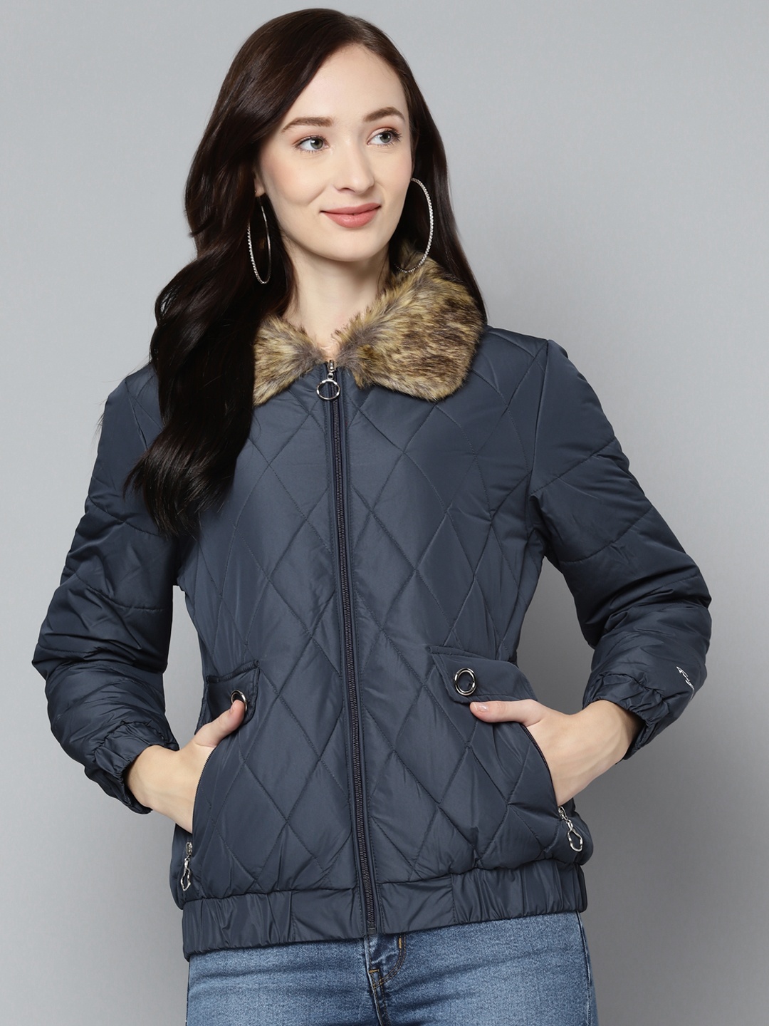 

Foreign Culture By Fort Collins Women Navy Blue Bomber Jacket